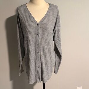Gray Button-Up waffle knit top